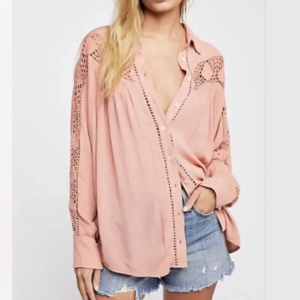 Free People Katie Bird Buttondown Blouse size medium